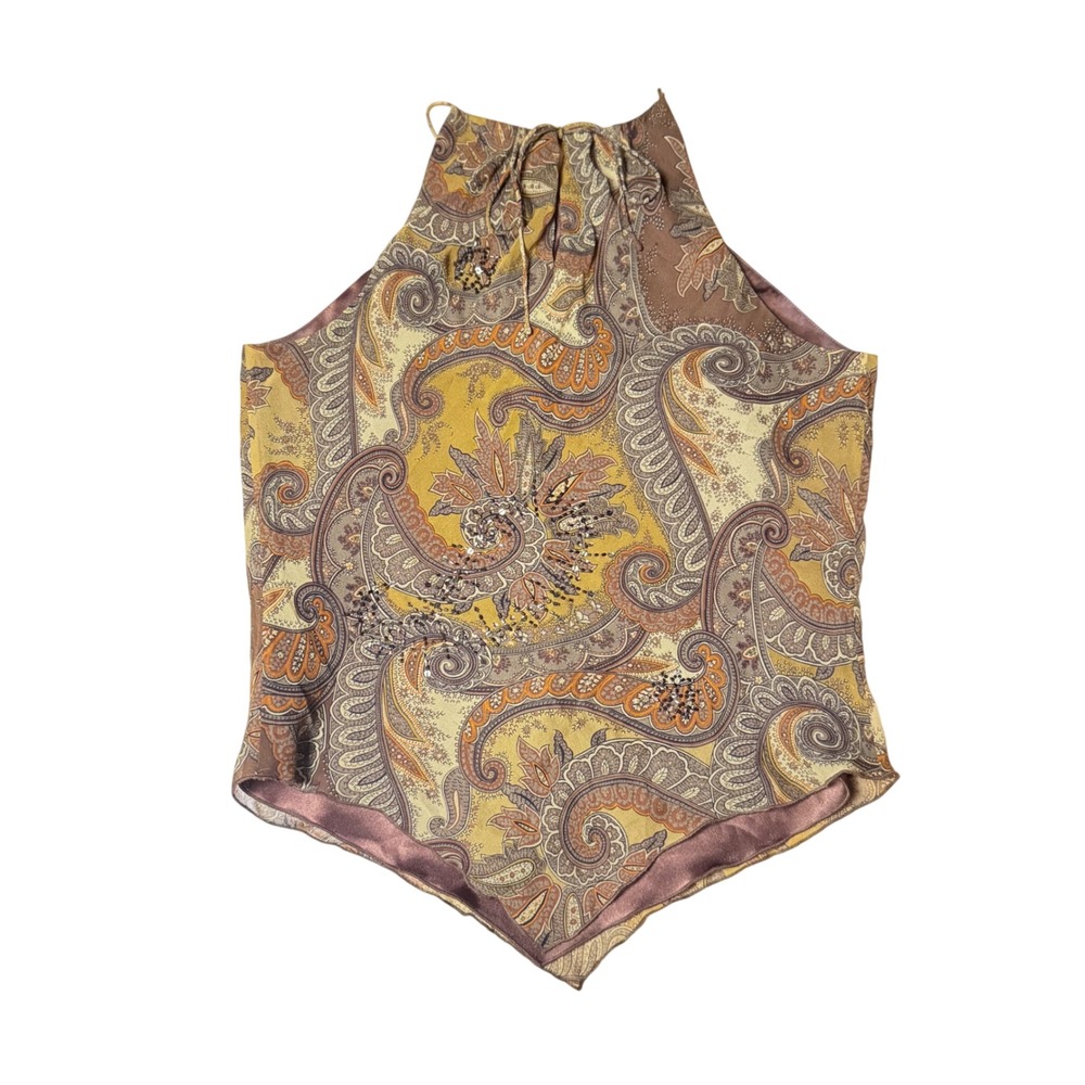 Laundry by Shelli Segal Silk Beaded Paisley Halter Top - Picture 2 of 7